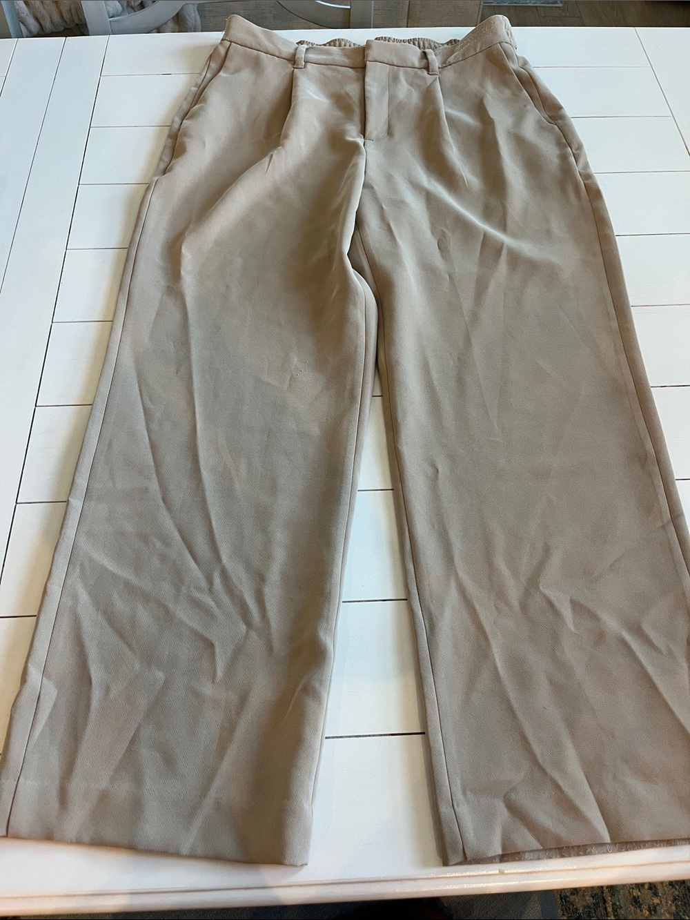 Lands' End Wide-Leg Trousers in Light Khaki